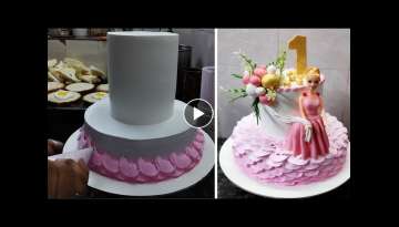 1st Birthday Barbie Doll Cake Decorating |Barbie Doll Cake | Whipped Cream Cake